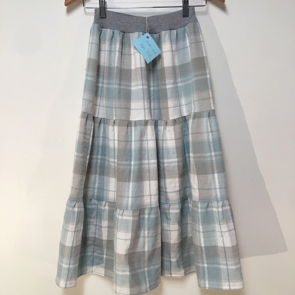 Skirt Flannel Girl L 10/12 Blue Plaid Ruffle Tier Heavyweight Mom and Pop's Kids - Picture 1 of 12